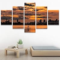 SIGNWIN 5 Panel Canvas Wall Art Cityscape Sunset for Home Decorations Ready to Hang - 60