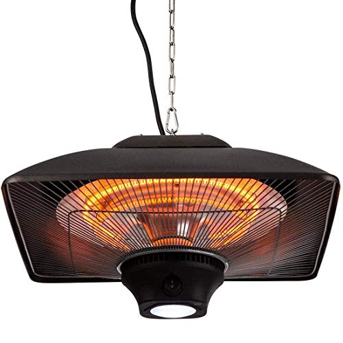 Terrassen Heizstrahler, Deckenheizstrahler Heizstrahler mit Ketten elektrisch Terrassen Alu Schwarz, 3 Heizstufen: 1000 1500 2000W, IP44,