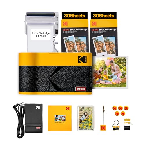 KODAK Mini 2 ERA 4PASS Impresora de Fotos Portátil (5,3x8,6cm) (Impresora + Pack de Regalo con 38 Hojas (8 Hojas Iniciales + 30 Hojas), Amarillo)