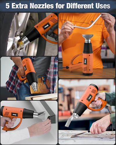 Image of FEDUS Heat Gun Hot Air Gun Temperature Machine 2000W 5 Nozzles Included, 2 Temp Settings Great for industrial use & Crafts,Removing & Drying Paint,Shrink Tubing /Wrapping Packing,Bend Pipes,Epoxy Resin