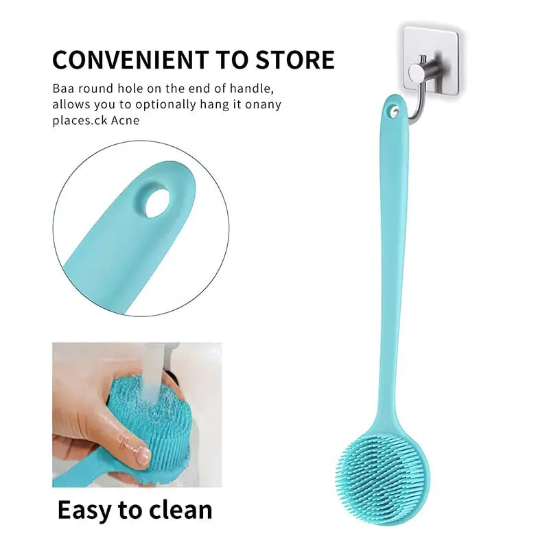 Image of Soft Silicone Back Scrubber Shower Bath Body Brush with Softening Long Handle, BPA-Free, Hypoallergenic, Eco-Friendly (Multicolor)