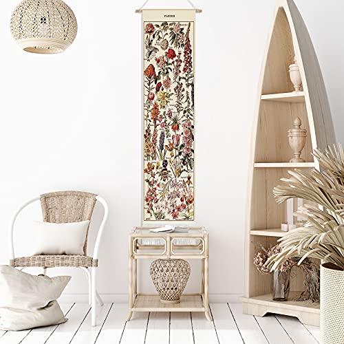 Tegeme TEGEME-VINTAGE FLOWER WALL-05 Vintage Tapestry 52 X 13 Inch, Long Tapestry Vertical Wall Hanging Reference Illustrative Botanical Tapestry Tassel Tapestry For Bedroom Living Room Home Decoration thumb #5