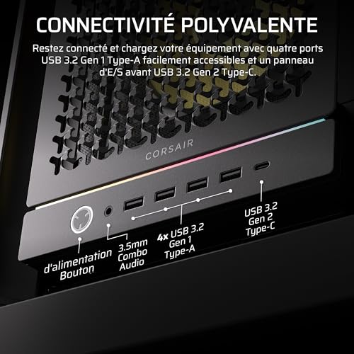 CORSAIR Frame 5000D RS ARGB Boîtier Modulaire Mid-Tower à Haut Débit d'air – 4X Ventilateurs RS Pré-Installés, Système de Support pour Ventilateur InfiniRail – Noir