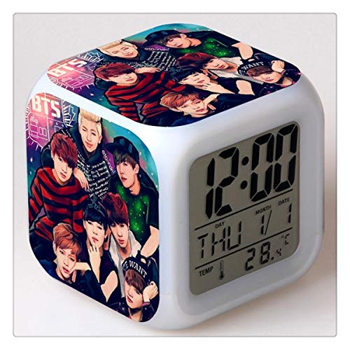 Tian Ran Dai BTS Bulletproof Youth League Alarm Clock Colorido LED Cambio de Color Alarma Reloj eléctrico Anime Figuras Juguetes para niños