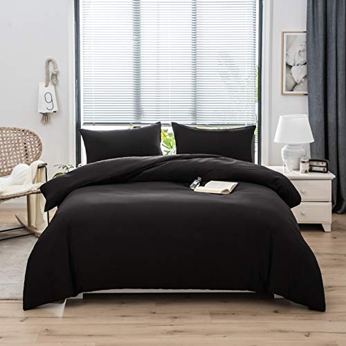 AYSW 16 Couleurs Parure de lit Adulte Housse de Couette avec Double Fermeture Éclair 220 x 240 cm Noir Taies d'oreiller 65 x 65 x 2 cm Parure Housse Coutte 3 pièces pour 2 Personnes