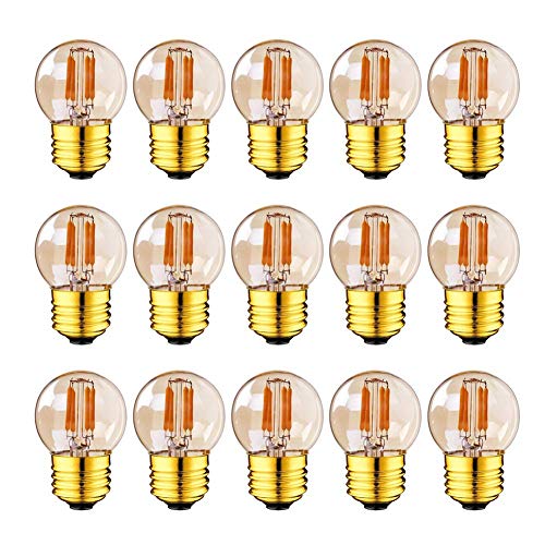 Hcnew G40 E27 LED Retro Edison Bombilla de filamento Mini Globo 2W Bombilla de vidrio transparente 220V para luces de cadena al aire libre, luces de café, hogar, súper cálido 2200K - Paquete de 15 Cover