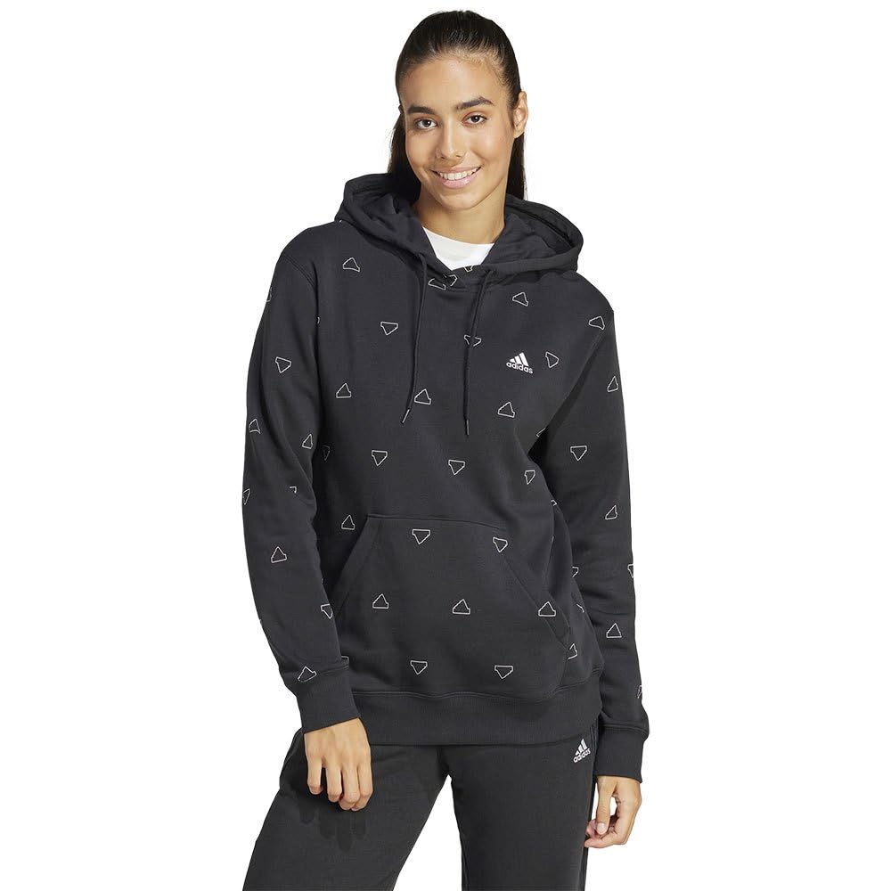 adidas Damen Essentials Monogram Regular Fleece Graphic Hoodie, Black, M