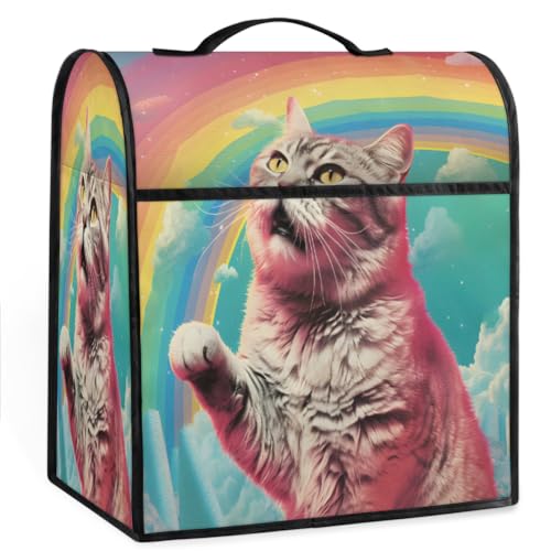 Coffee Maker Cover Funny Rainbow Cat Kitchen Appliance Covers Small Appliance Covers Blender Cover Juicer Cover Dust Covers for Kitchen Appliances with Top Handle and Pockets,Washable,C189