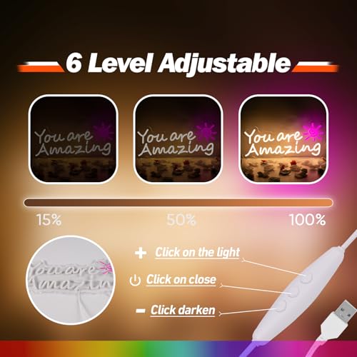 Image of Goneons You Are Amazing Neon Sign for Wall Decor,Dimmable USB Powered Warm White LED Neon Light for Bedroom Classroom Bar Pub Club Party Birthday Gift(15.75 inch*6.3 inch)