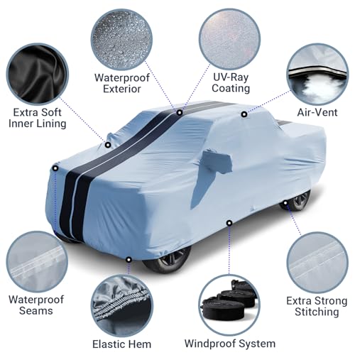 Image of iCarCover Premium Truck Cover for 2024-2026 GMC Sierra EV Heavy Duty Waterproof All Weather Automobiles Custom Fit Full Exterior Snow Rain Protection Covers (Stripe - Gray /Black)