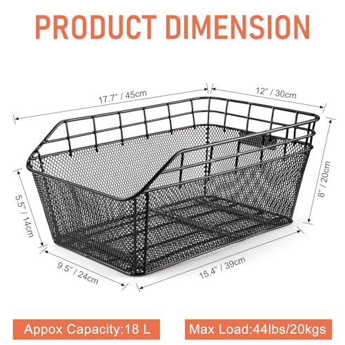 Rear Bike Basket – Large Bicycle Rear Basket with Cargo Net