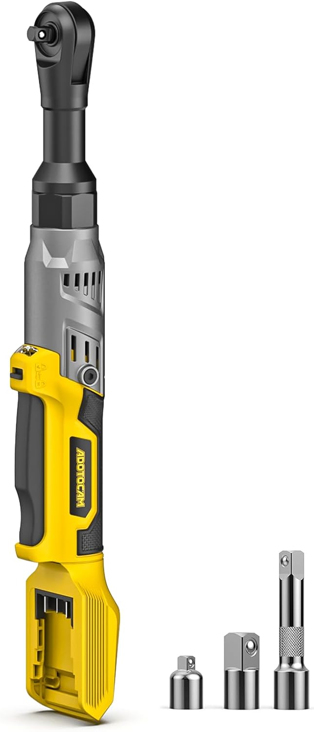3/8" Cordless Ratchet Wrench for Dewalt 20V Battery(Tool Only),75FT-LBS(102N.m) Extended Electric Ratchet Wrench Set with Variable Speed, LED Light, 1/4"&1/2" Adapter,3" Extension Bar