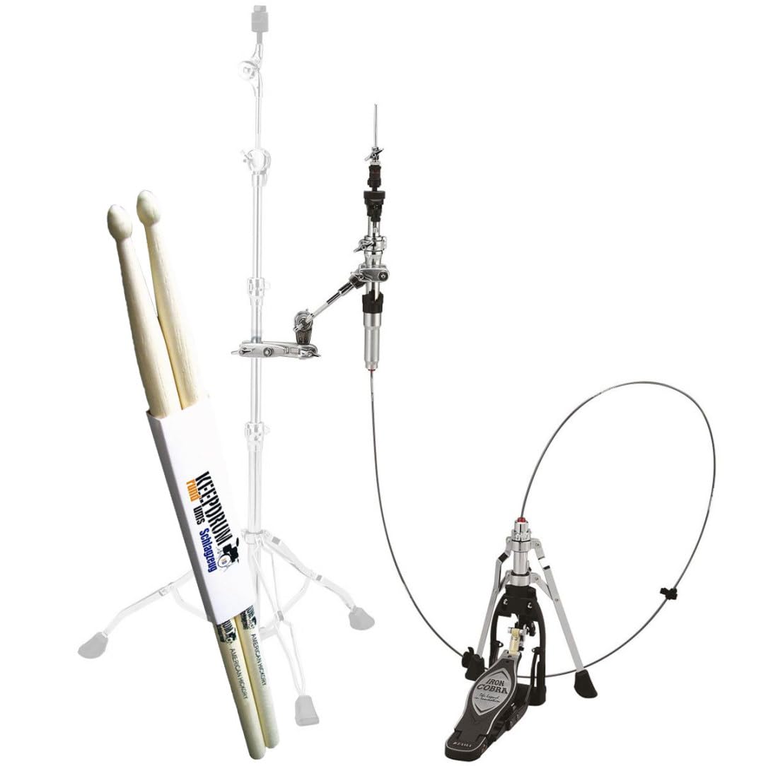 Tama HHH905RH Iron Cobra Serie Remote Cable Hi-Hat Stand + Keepdrum Bacchette per batteria 1 paio