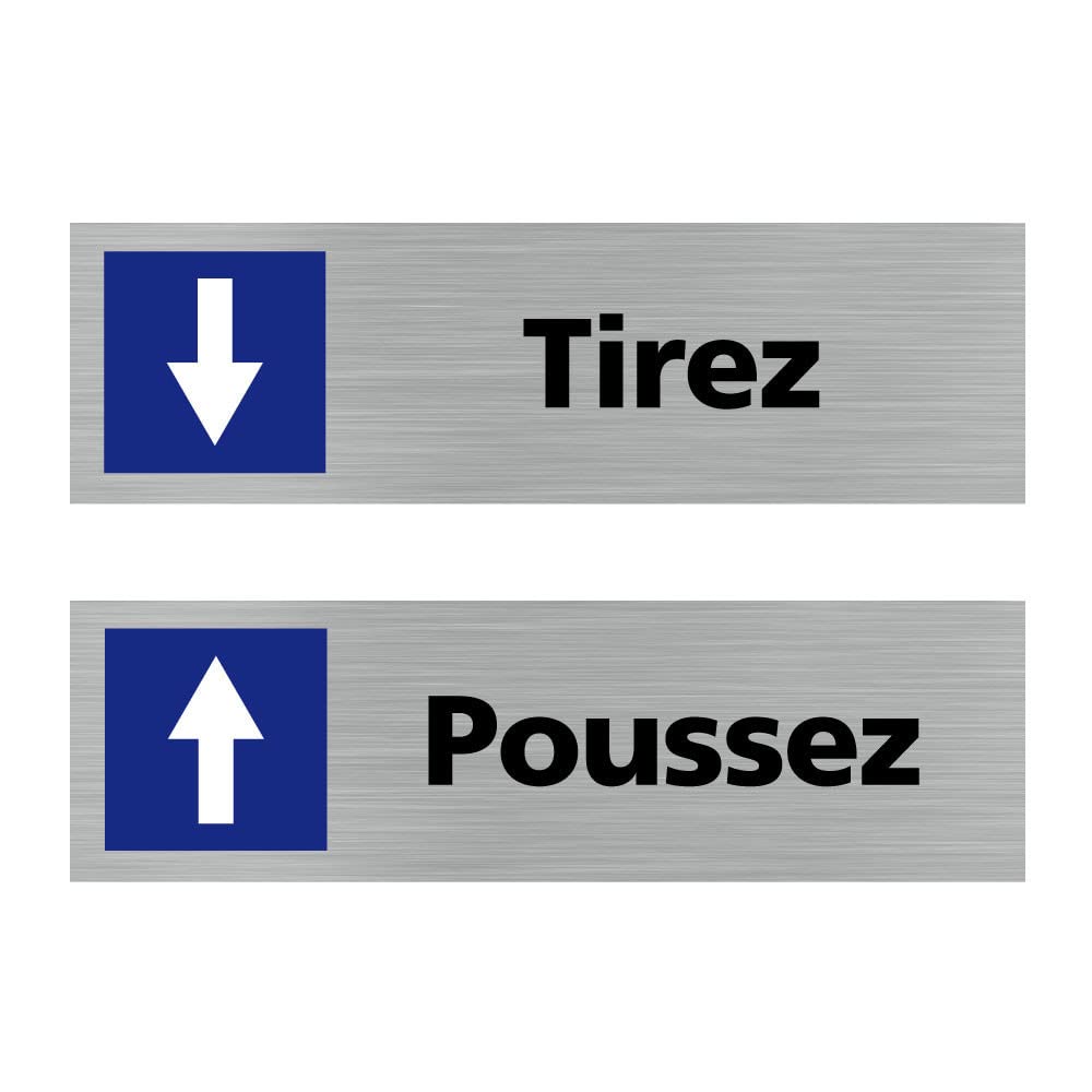 Signalétique.​biz France - Lot de 2 Plaques de portes de porte Poussez/​Tirez (Q0438) - 170 X 50 mm - Plaque aluminium brossé de 2mm