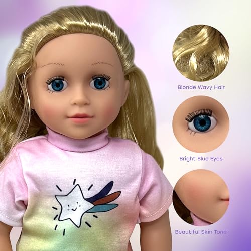 Muñeca de 18 pulgadas con cabello suave y accesorios miniatura 7