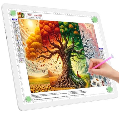 TOHETO A3 Leuchttisch für Diamantmalerei, Ultraheller Leuchtkasten mit Seitliche Tasten, LED Licht Pad zum Nachzeichnen, Lichtplatte Lichttafel zum Skizzieren, Zeichnen, Tattoo, Designen (Weiß)