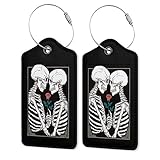 Luggage Tag for Suitcase,Gothic Skull Lovers Rose Unique Travel Tags with Privacy Cover ID Label & Stainless Steel Loop for Men Women