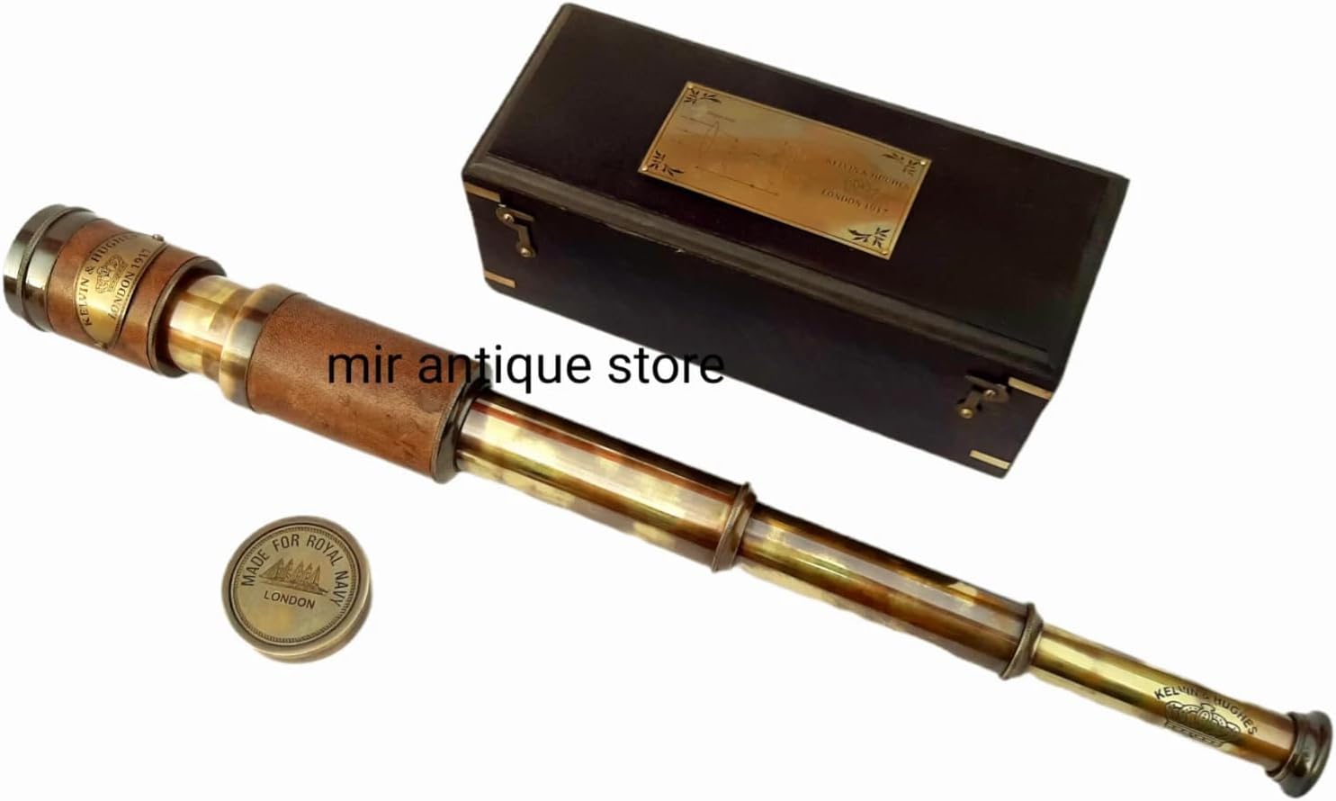 19" Solid Brass Handheld Telescope 1917 Vintage Nautical Spyglass with Optics and Wooden Storage Box – Ideal Collectible or Maritime Gift