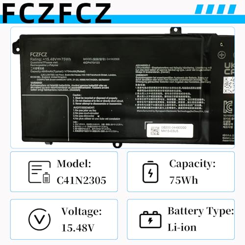 Image of C41N2305 Battery 75Wh 4845mAh 0B200-04490000 M349-08M9 15.48V 4-Cell
