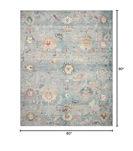 Loloi Margot Collection MAT-06 Denim/Multi 5'-0" x 7'-6" Area Rug, No-Shed Easy Clean Large Patterned Area Rug for Living Room, Bedroom, Dining Area