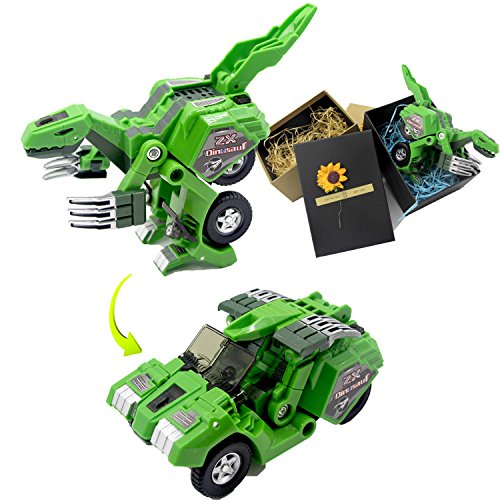 Dinosaur Transform Car Toy Change into Car of Gift Package Manual Transform A Toy of Two Games with Simulation of Sound Effects Glowing Eyes (Green)