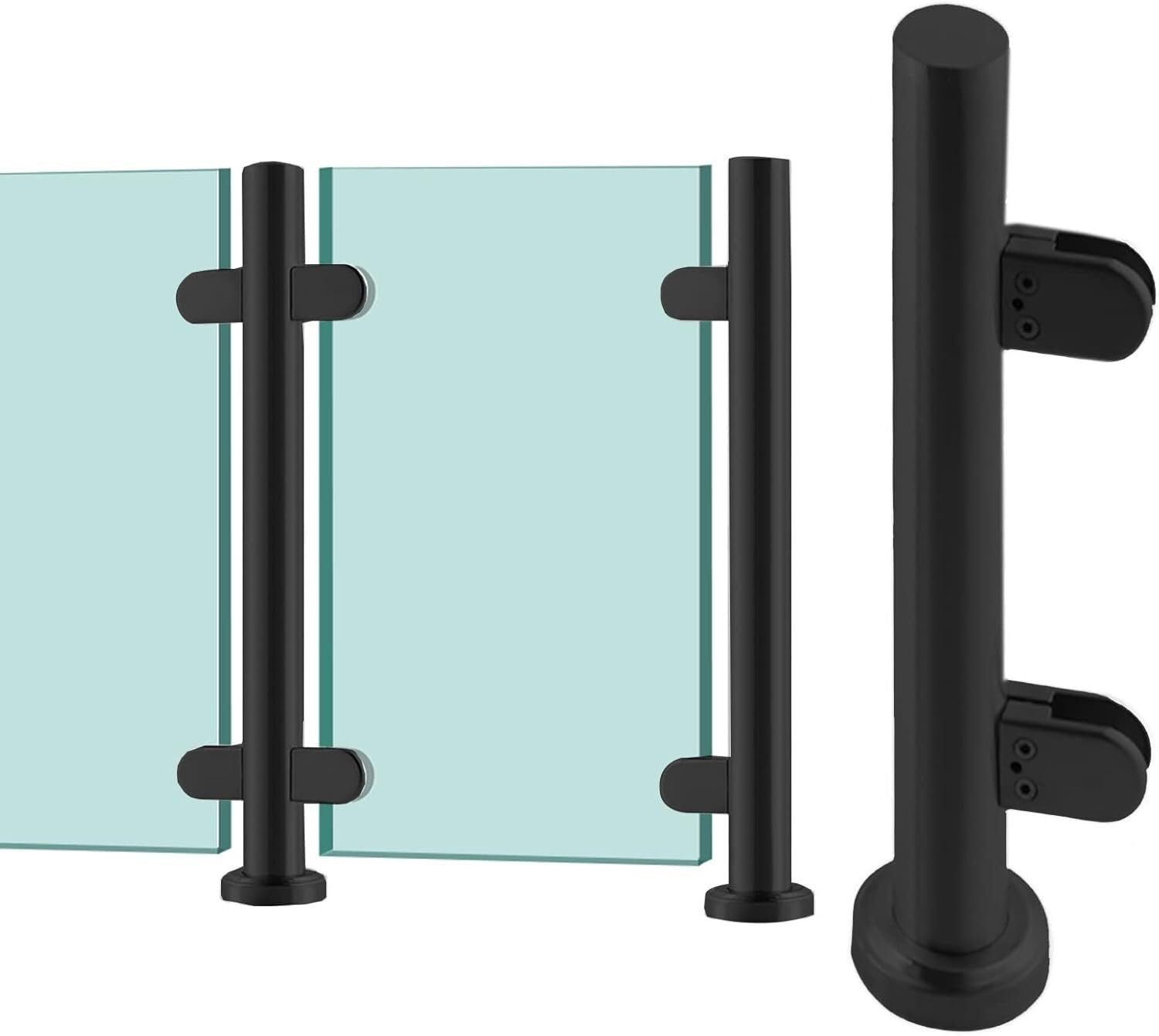 Aioneer Toughened Balustrade Stainless Steel Glass Sheet Post, Black Glass Railing Support Pole For Deck Patio House Barrier Fence Glass, Poles & Clamps-End Post-95cm/37.4 in