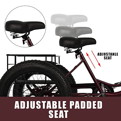 Triciclo para adultos de 20 pulgadas con neumáticos gruesos, 7 velocidades, asiento amplio tipo cruiser y canasto trasero para mayores, mujeres y hombres miniatura 3