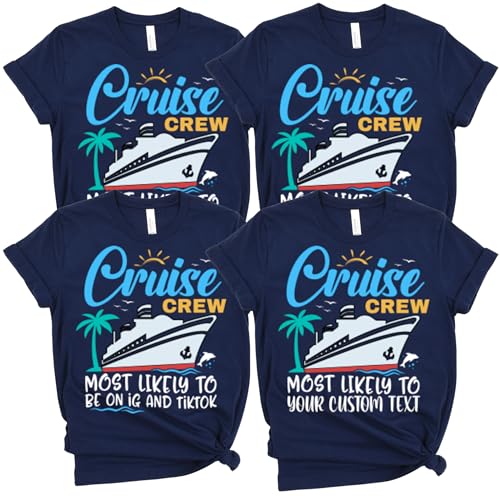 PuffinCraft 100 Quotes Most Likely To Cruise T-Shirt, Family Vacation Matching Shirt, Funny Cruise Squad Tee Adult Navy Large