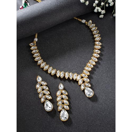 Image of Peora Traditional Crystal Necklace & Jewellery Set Gift for Women