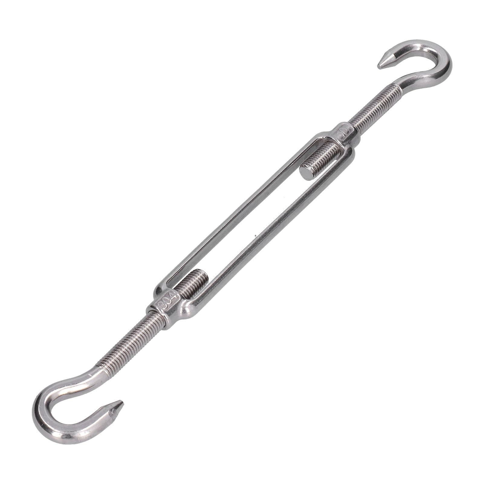 304 Stainless Steel Adjustable Turnbuckle with Double Hooks for Wire Rope Tensioning, Shade Sail Hardware for Outdoor Use (M10)