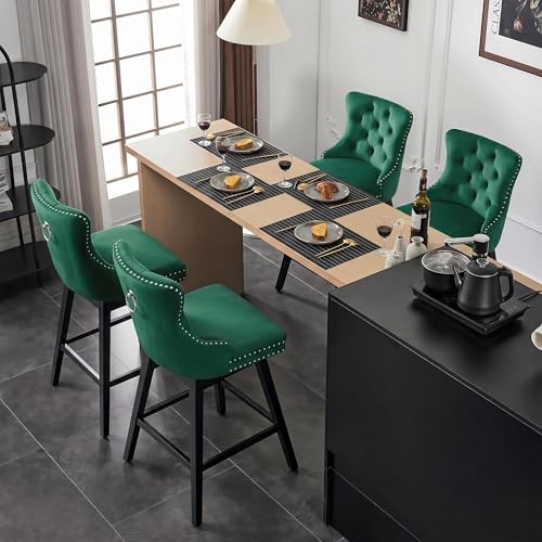 Image of Green Swivel Bar Stools, Velvet Counter Height Bar Stools Set of 4
