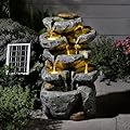 5 Tiered Solar Powered Water Fountain, Solar Water Fountain Outdoor Garden Cascading Rock Water Fall Fountains Outside with Lights for Backyard, Patio, Deck, Porch, 24" H x 13.39" L x 9.6" W