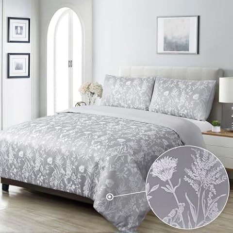Luxury Floral Grey King Size Duvet Set Cover