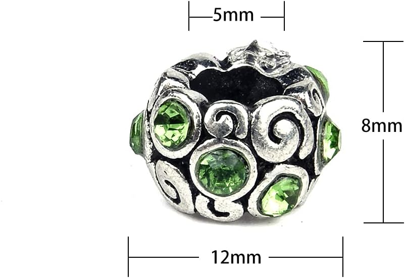 60 Pieces Assorted European Beads with Plating Silver Metal Alloy Rhinestone Large Hole Spacer Beads for DIY Charm Bracelet Jewelry Making (Green) - Image 4