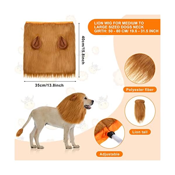 2 pieces realistic funny lion mane for dogs costumes dog lion mane lion wig for medium to large sized dogs, large dog halloween costumes, lion mane for dog halloween costumes for dogs - image 3