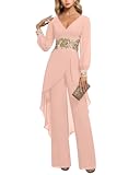 Mother of The Bride Pant Suits 2 Pieces Chiffon Pant Suits for Women Dressy Wedding