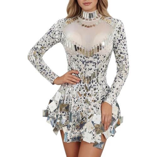 Pailletten Kurzes Kleid Sparkly Ballsaal Tanz Kostüm Spiegel Frauen Team Sexy Bühne Tragen Luxus Tänzerin Outfit Geburtstag Abschlussball Feiern...