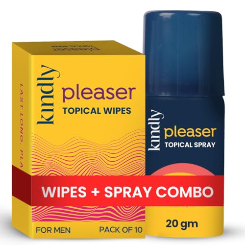 Image of Kindly Pleaser Delay /Topical Wipes (Pack of 10) and Spray (20 Ml) Combo Pack /Bundle | Alcohol Free Wipes | Fast Acting & Prolong Fun | Easy To Use & Easy To Carry | Non Transferrable