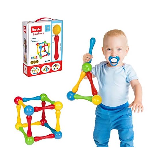Goobi Juniors 20 Piece Construction Set Large Building Blocks Developmental Play Sticks STEM Learning Vibrant Colors Creativity Imagination 3D Puzzle Educational Toys for 1 Year Old Toddlers Preschool