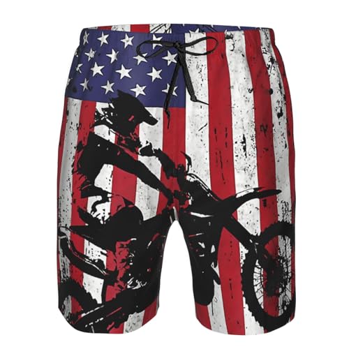 Motocross Dirt Bike American Flag Men'S Swim Shorts Beach Trunks Quick Dry Hawaiian Swimming Shorts with Pockets4
