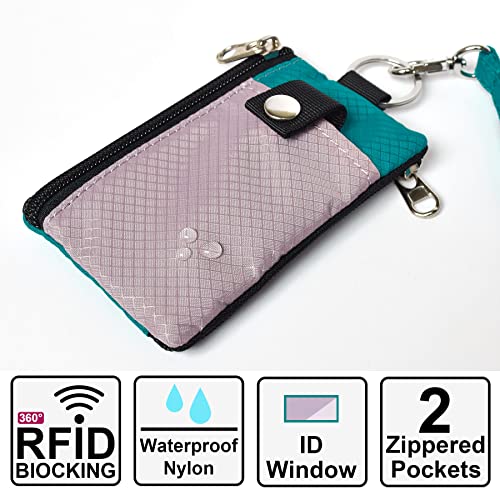 Image of CHENSPRX Minimalist RFID Blocking Small Wallet with ID Window,WaterResistant Zip Id Case Wallet with Lanyard Keychain for Cards,Cash,Travel,Women,Men