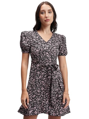 Image of Tokyo Talkies Women's Elegant Puff Sleeve Playful Mini Dress | Flowy | Feminine Silhouette for Effortless Grace | Floral Print