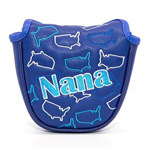 Golf Putter Cover Mallet Putter Headcover Golf Club Putter Head Covers Elegant Embroidery Premium Leather Headcovers for Golf Putters Magnetic Closure (Blue(USA MAP)