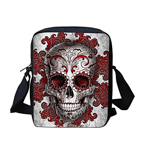 HUGS IDEA Mini-Umhängetasche mit Totenkopf-Aufdruck, für Damen und Herren, Skull Red Flower, Small Cover