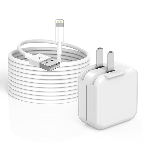 Cargador para iPad, certificado MFi Cable de carga para iPad de 10 pies, cargador de iPad de 12 W, bloque de carga rápida, enchufe de viaje portátil