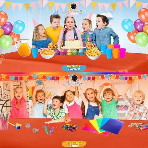 Image of Grandipity 24 Pack Premium Disposable Plastic Tablecloth 54 Inch. x 108 Inch. Decorative Rectangle Table Cover - Orange