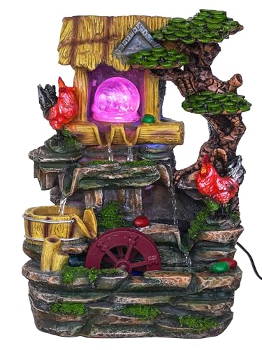 Image of Polyresin Hen Design Tabletop Indoor 3 Steps Water Fountain for Home Decor with LED, Speed Controller Pump & Crystal Ball (Size: 24 x 19 x 34 CM |Colour: Multi | Weight: 1800 Gram)