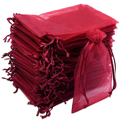 Leeyunbee 100Pcs 10x15 cm Bolsa de Organza Rojo, Bolsas para...