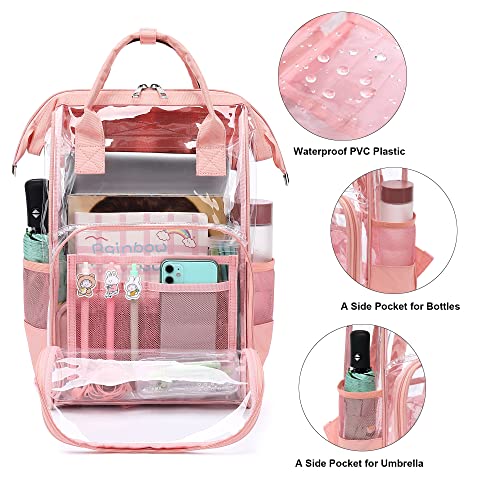 Heavy Duty Clear Backpack for Men Women, School Bag Bookbag PVC Plastic Transparent Backpacks for Boys Girls (Rose Gold)2