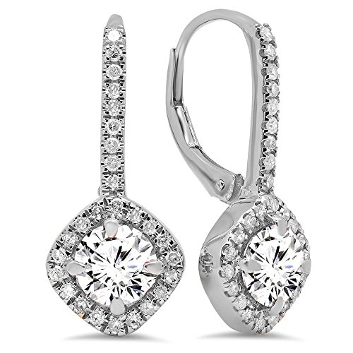 Dazzlingrock Collection 18K Each 6mm Round Lab Created Gemstone & White Diamond Womens Halo Hoop Earrings, Solid White Gold
